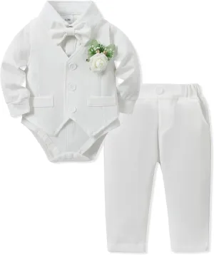 SANMIO Baby Boy Clothes Suits Infant Gentleman Outfit Collared Dress Shirt Vest Tie Corsage Pants 5Pcs Baby Suit Sets