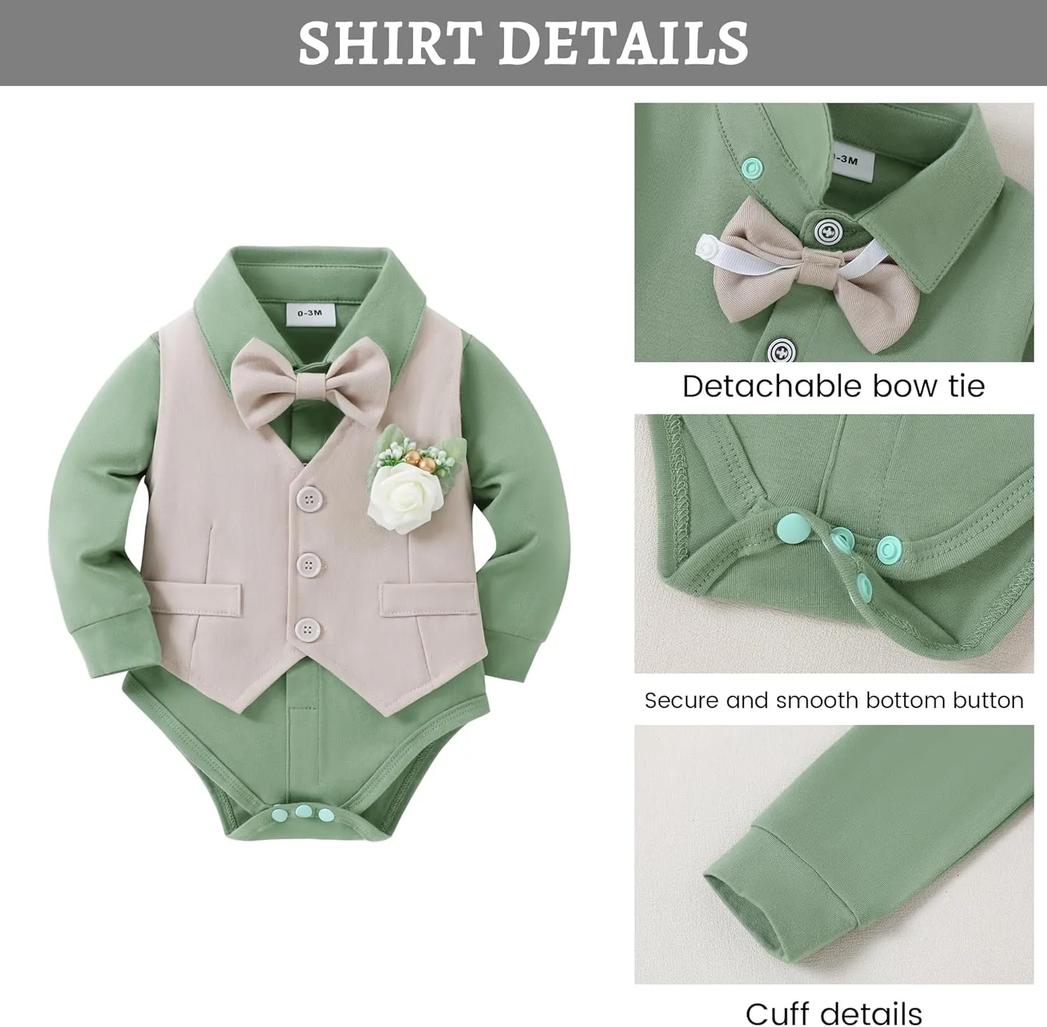 SANMIO Baby Boy Clothes Suits Infant Gentleman Outfit Collared Dress Shirt Vest Tie Corsage Pants 5Pcs Baby Suit Sets