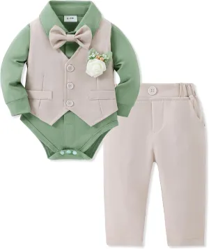 SANMIO Baby Boy Clothes Suits Infant Gentleman Outfit Collared Dress Shirt Vest Tie Corsage Pants 5Pcs Baby Suit Sets