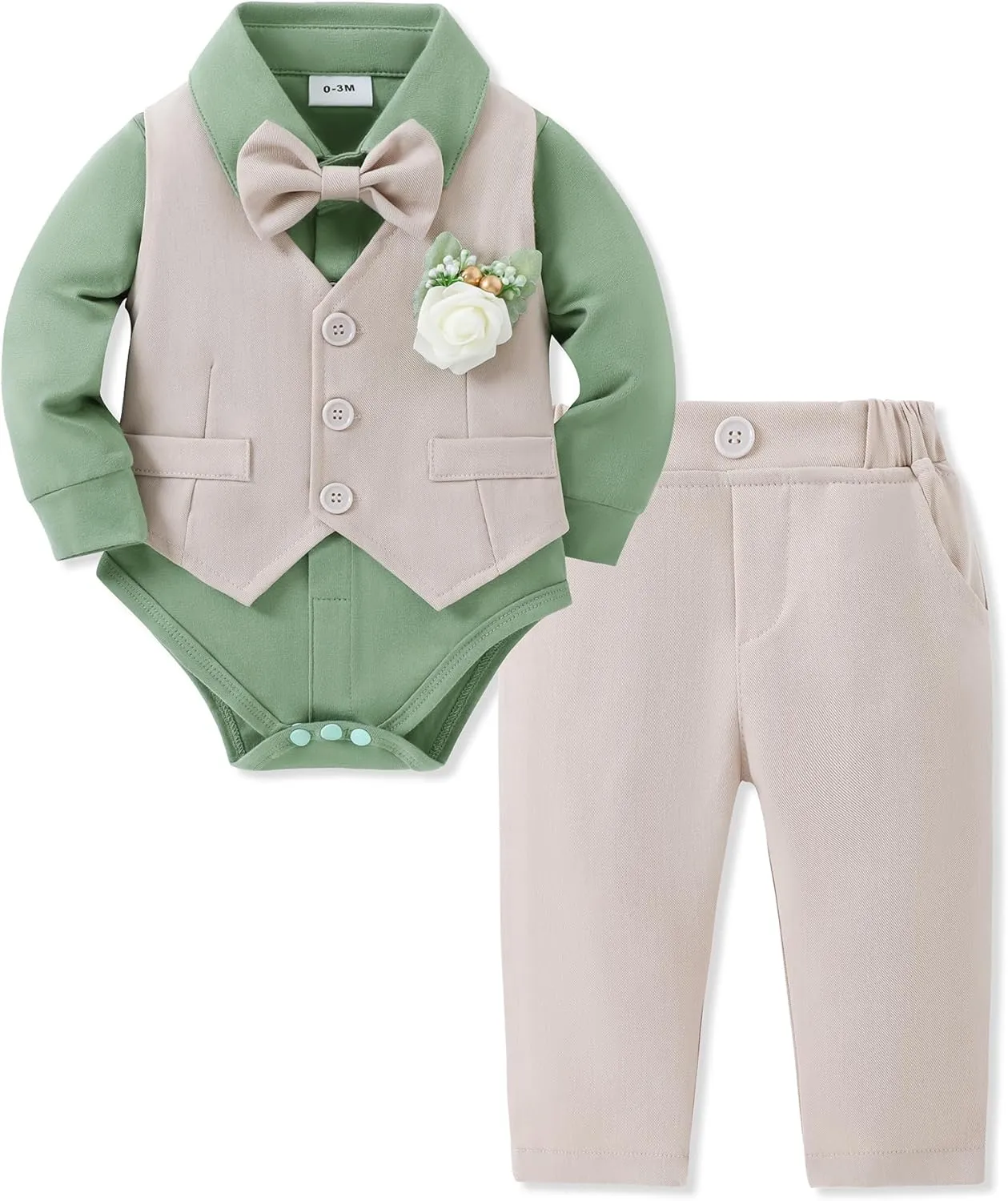 SANMIO Baby Boy Clothes Suits Infant Gentleman Outfit Collared Dress Shirt Vest Tie Corsage Pants 5Pcs Baby Suit Sets