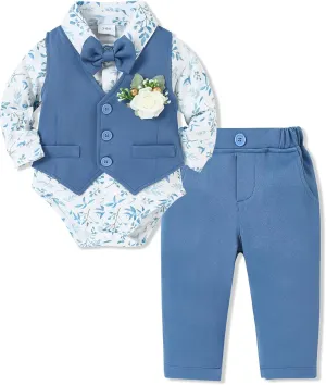 SANMIO Baby Boy Clothes Suits Infant Gentleman Outfit Collared Dress Shirt Vest Tie Corsage Pants 5Pcs Baby Suit Sets