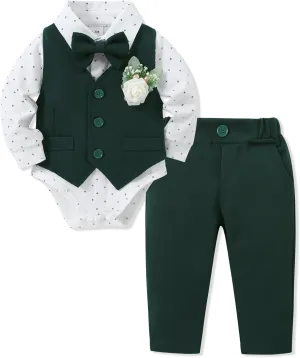 SANMIO Baby Boy Clothes Suits Infant Gentleman Outfit Collared Dress Shirt Vest Tie Corsage Pants 5Pcs Baby Suit Sets