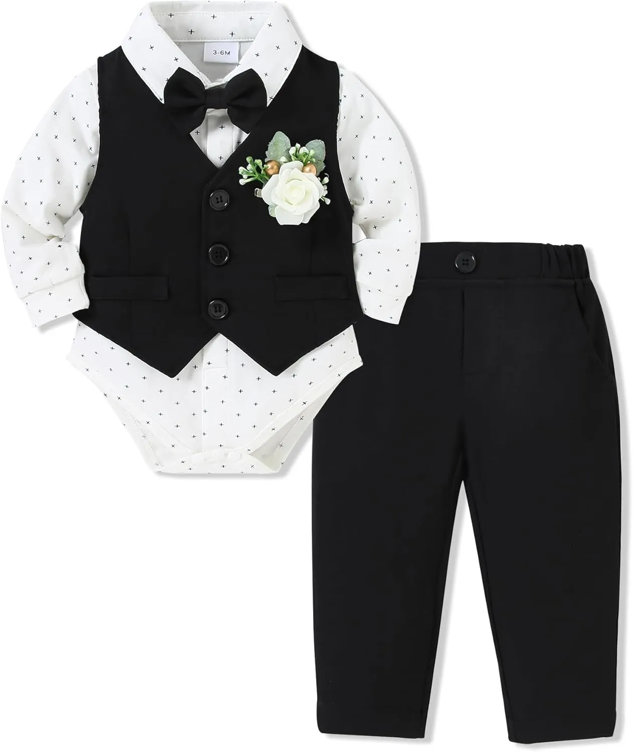 SANMIO Baby Boy Clothes Suits Infant Gentleman Outfit Collared Dress Shirt Vest Tie Corsage Pants 5Pcs Baby Suit Sets