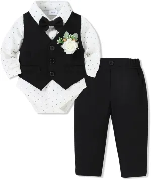 SANMIO Baby Boy Clothes Suits Infant Gentleman Outfit Collared Dress Shirt Vest Tie Corsage Pants 5Pcs Baby Suit Sets