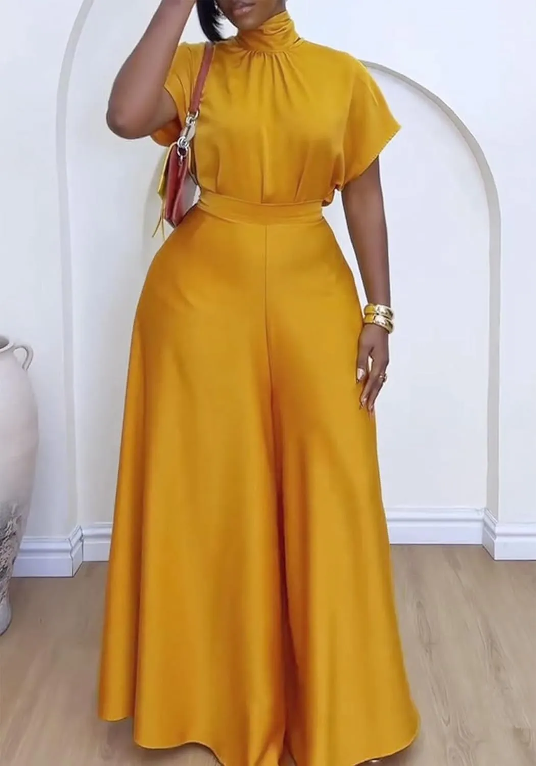 Seltaon Satin 2 Piece Outfits For Women Cap Sleeve Tops & Wide Leg Pants Sets Cocktail Party Streetwear Lounge Sets