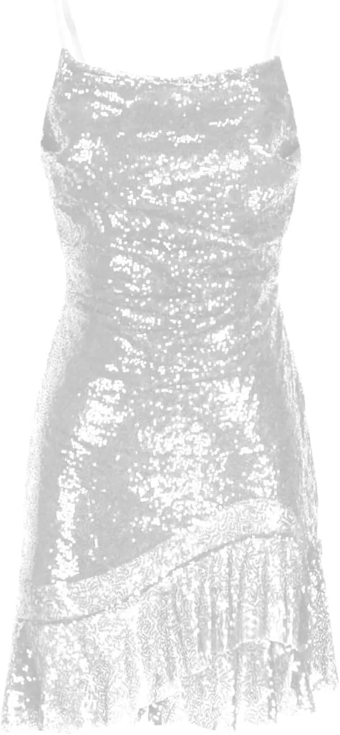 Sequin Dress for Women Sparkly Casual Solid Color Sequin Back Cross Tie Ruffle Edge Sleeveless Suspender Dress