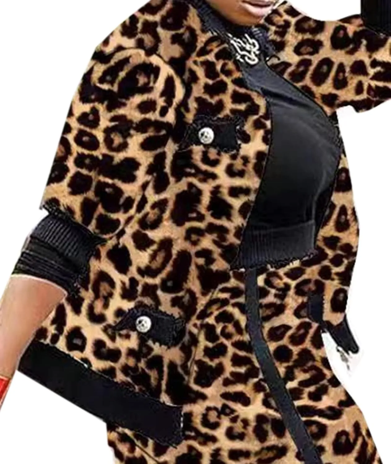 Sexyshine Women's Casual 2 Piece Outfits Printed Long Sleeve Zip Up Jacket Baggy Long Pants Workout Tracksuit Set Suits