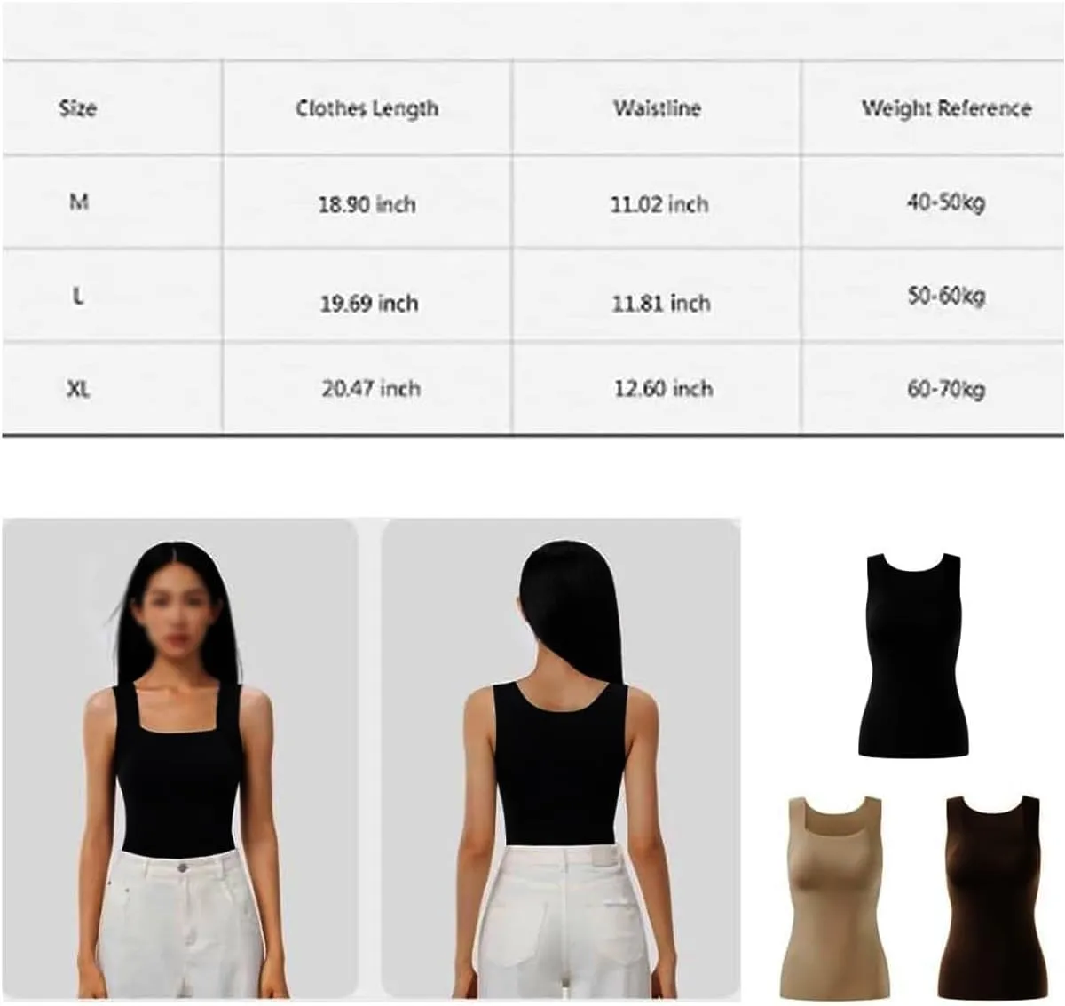 Shamfreshen U Neck Shapewear Built-in Bra Tank, Women's High Elastic Sleeveless Slim High Support Belly Camisole