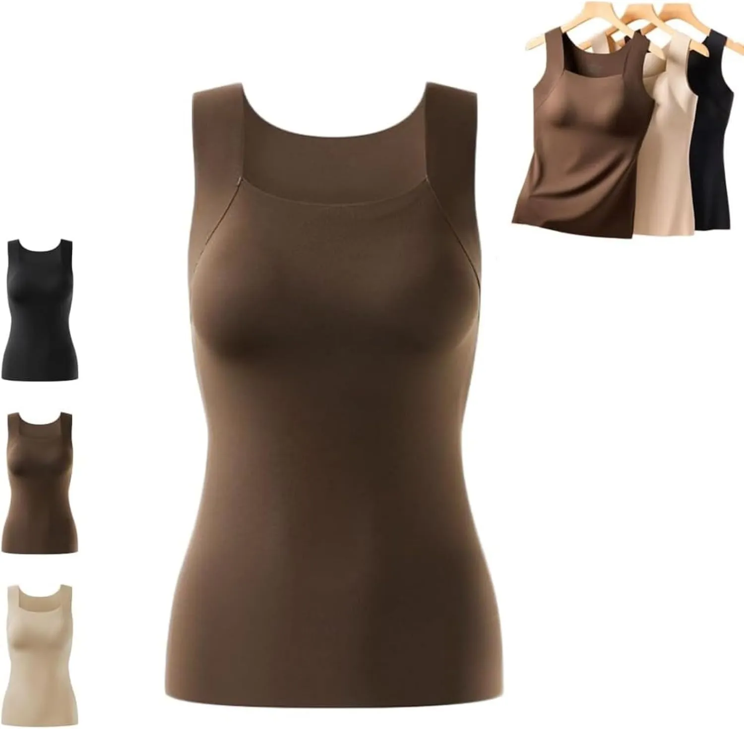 Shamfreshen U Neck Shapewear Built-in Bra Tank, Women's High Elastic Sleeveless Slim High Support Belly Camisole
