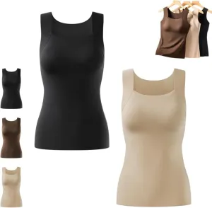 Shamfreshen U Neck Shapewear Built-in Bra Tank, Women's High Elastic Sleeveless Slim High Support Belly Camisole
