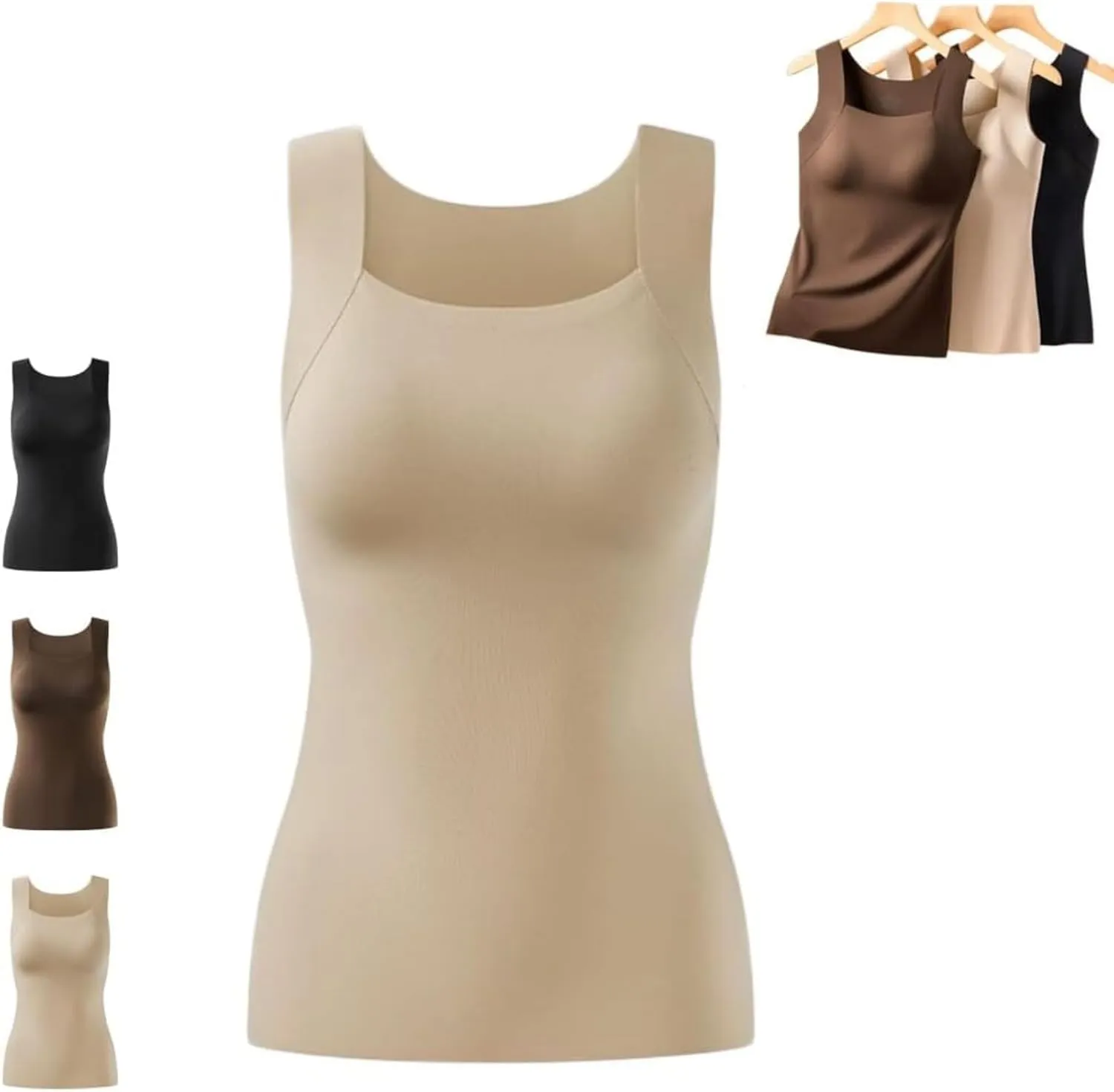 Shamfreshen U Neck Shapewear Built-in Bra Tank, Women's High Elastic Sleeveless Slim High Support Belly Camisole