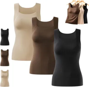 Shamfreshen U Neck Shapewear Built-in Bra Tank, Women's High Elastic Sleeveless Slim High Support Belly Camisole