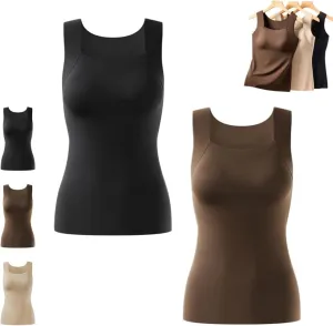 Shamfreshen U Neck Shapewear Built-in Bra Tank, Women's High Elastic Sleeveless Slim High Support Belly Camisole