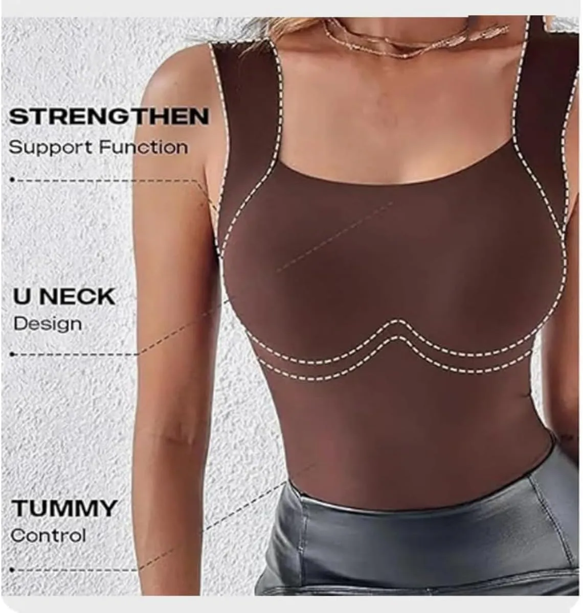 Shamfreshen U Neck Shapewear Built-in Bra Tank, Women's High Elastic Sleeveless Slim High Support Belly Camisole
