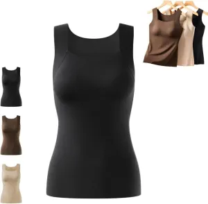 Shamfreshen U Neck Shapewear Built-in Bra Tank, Women's High Elastic Sleeveless Slim High Support Belly Camisole