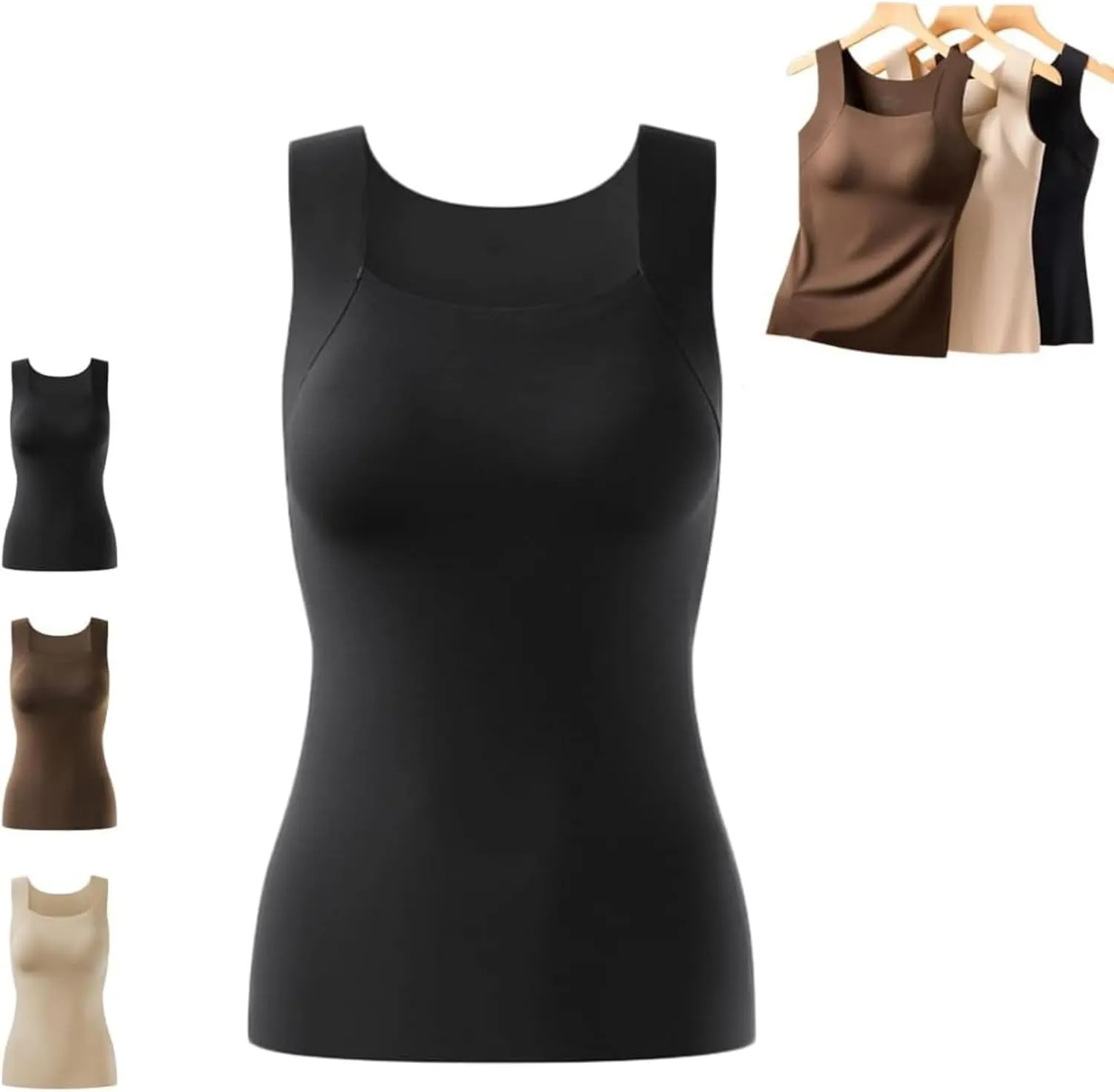 Shamfreshen U Neck Shapewear Built-in Bra Tank, Women's High Elastic Sleeveless Slim High Support Belly Camisole