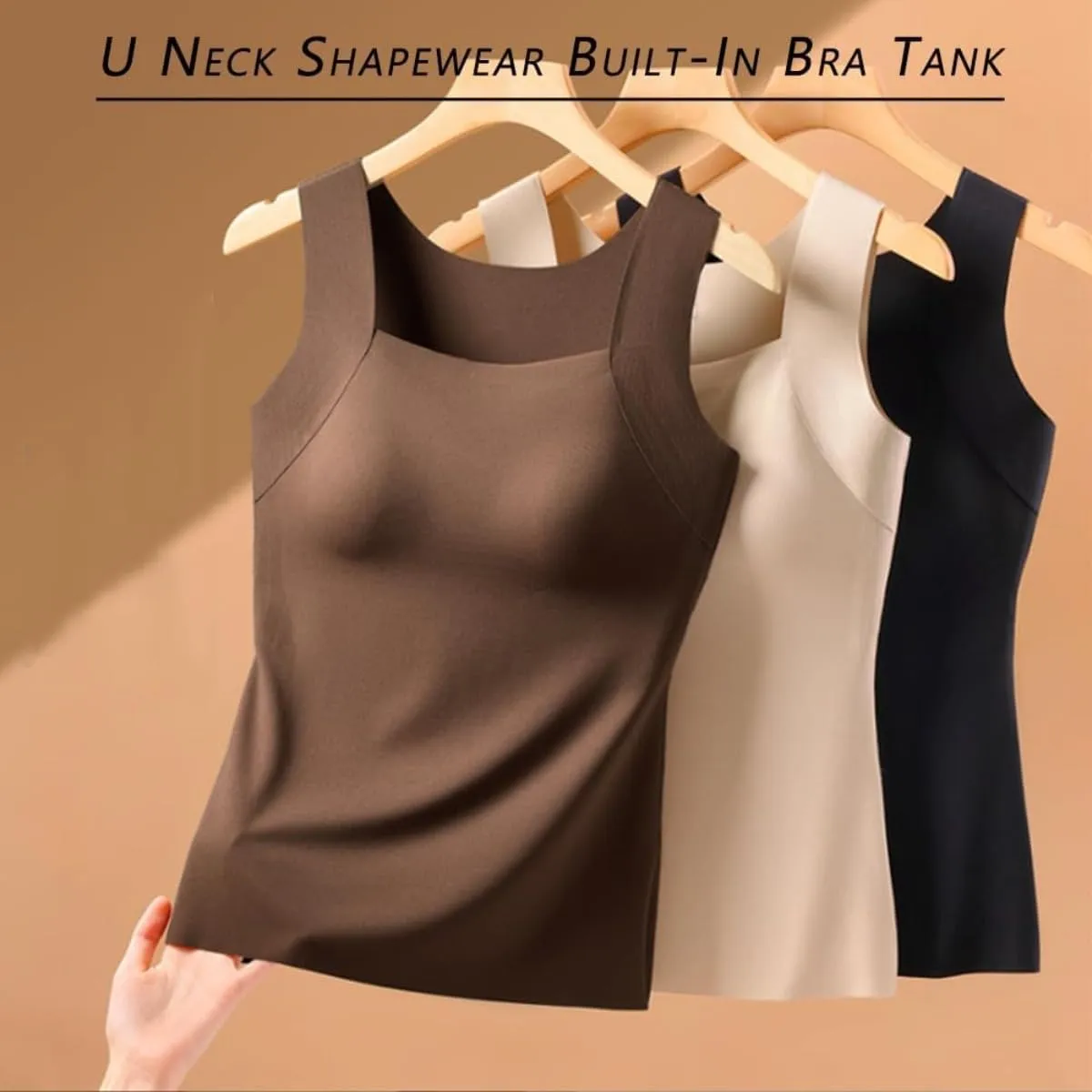 Shamfreshen U Neck Shapewear Built-in Bra Tank, Women's High Elastic Sleeveless Slim High Support Belly Camisole