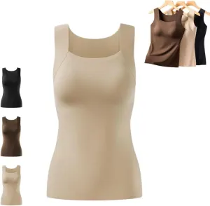Shamfreshen U Neck Shapewear Built-in Bra Tank, Women's High Elastic Sleeveless Slim High Support Belly Camisole