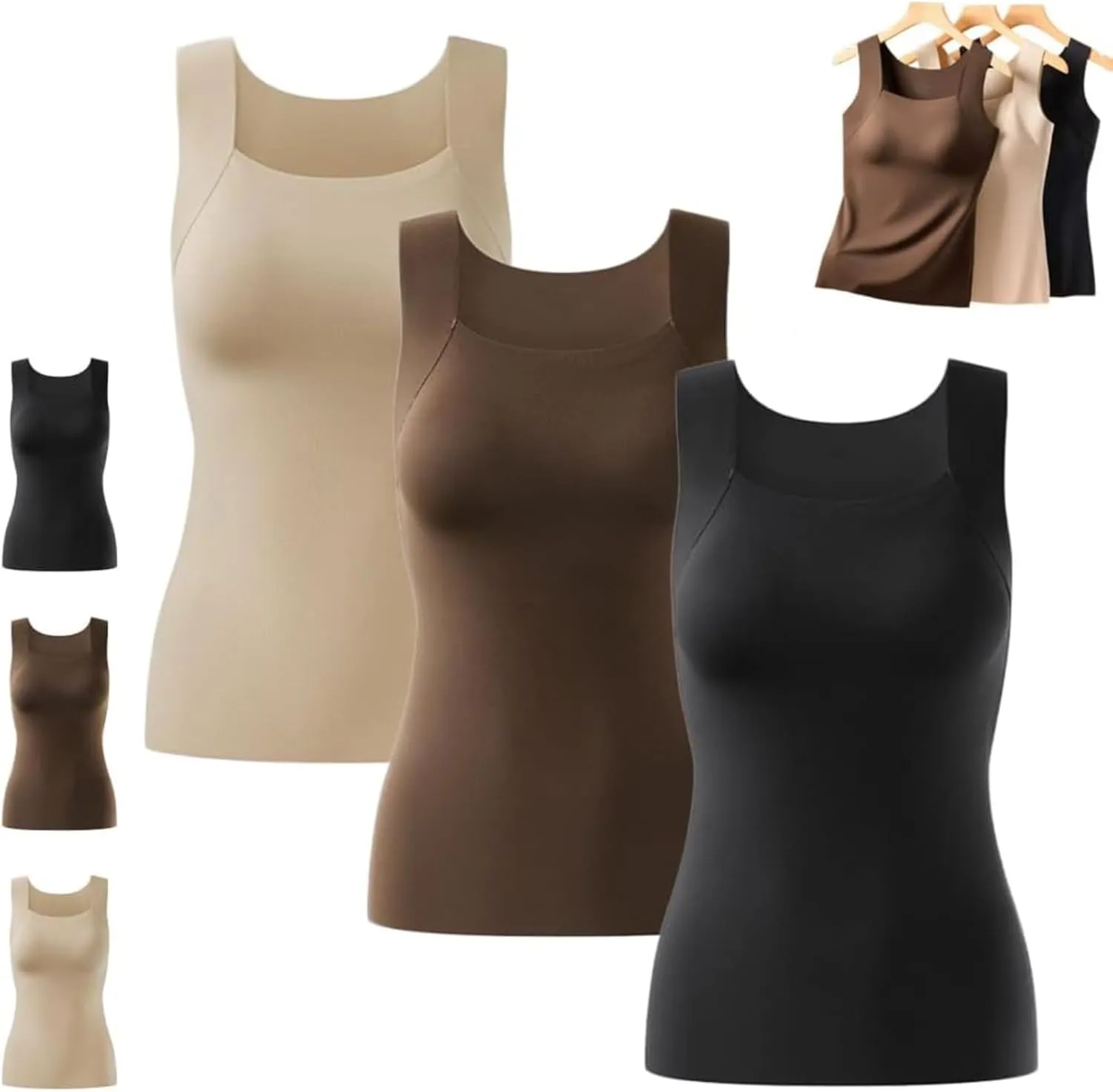 Shamfreshen U Neck Shapewear Built-in Bra Tank, Women's High Elastic Sleeveless Slim High Support Belly Camisole