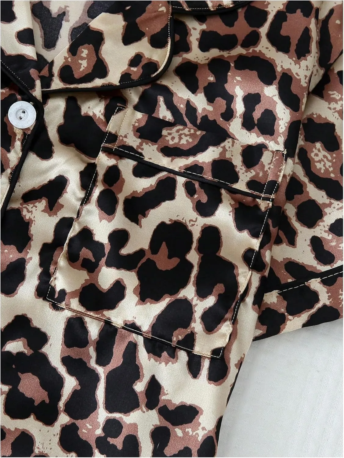 SHENHE Women's 2 Piece Satin Pajama Set Leopard Short Sleeve Button Down Pj Shorts Set