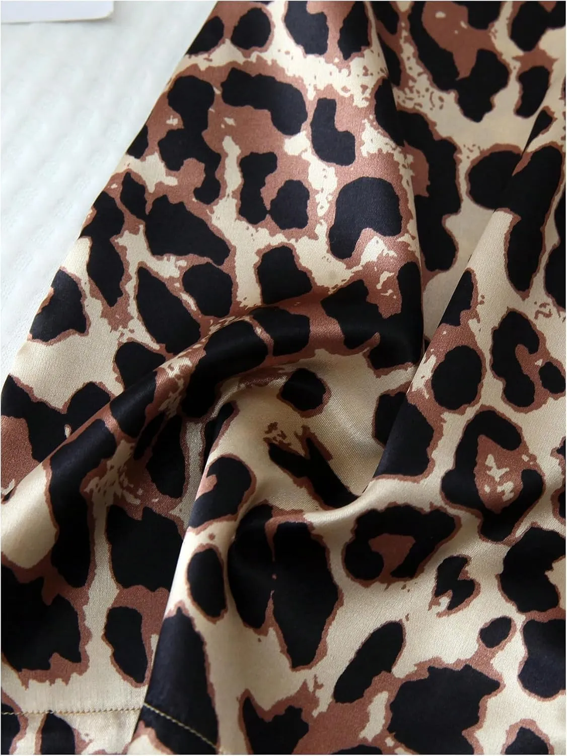 SHENHE Women's 2 Piece Satin Pajama Set Leopard Short Sleeve Button Down Pj Shorts Set