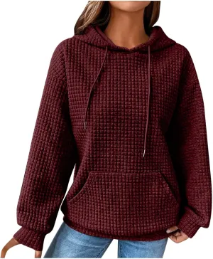 SHOPESSA Women Pullover Hoodie Sweatshirt Waffle-Knit Shacket Hooded Loose Fit Lightweight Jacket Long Sleeve Boyfriend Shirt