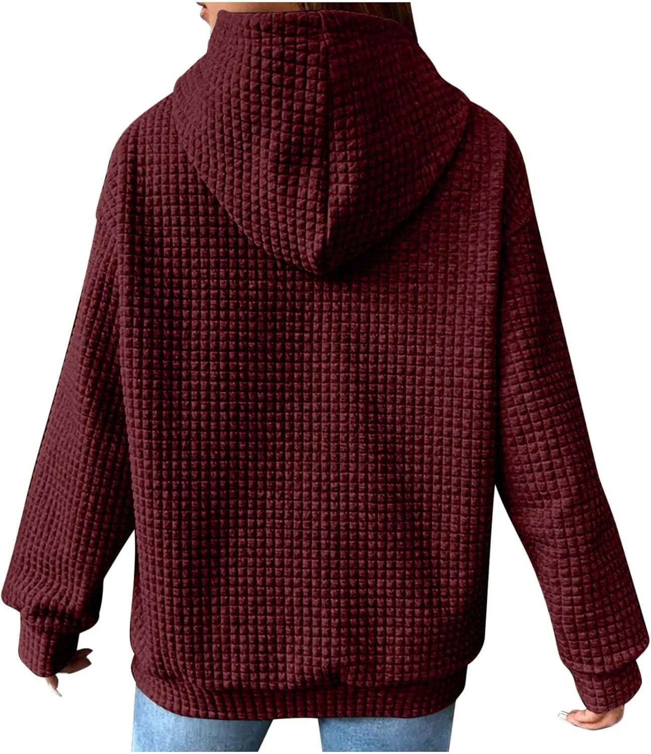 SHOPESSA Women Pullover Hoodie Sweatshirt Waffle-Knit Shacket Hooded Loose Fit Lightweight Jacket Long Sleeve Boyfriend Shirt