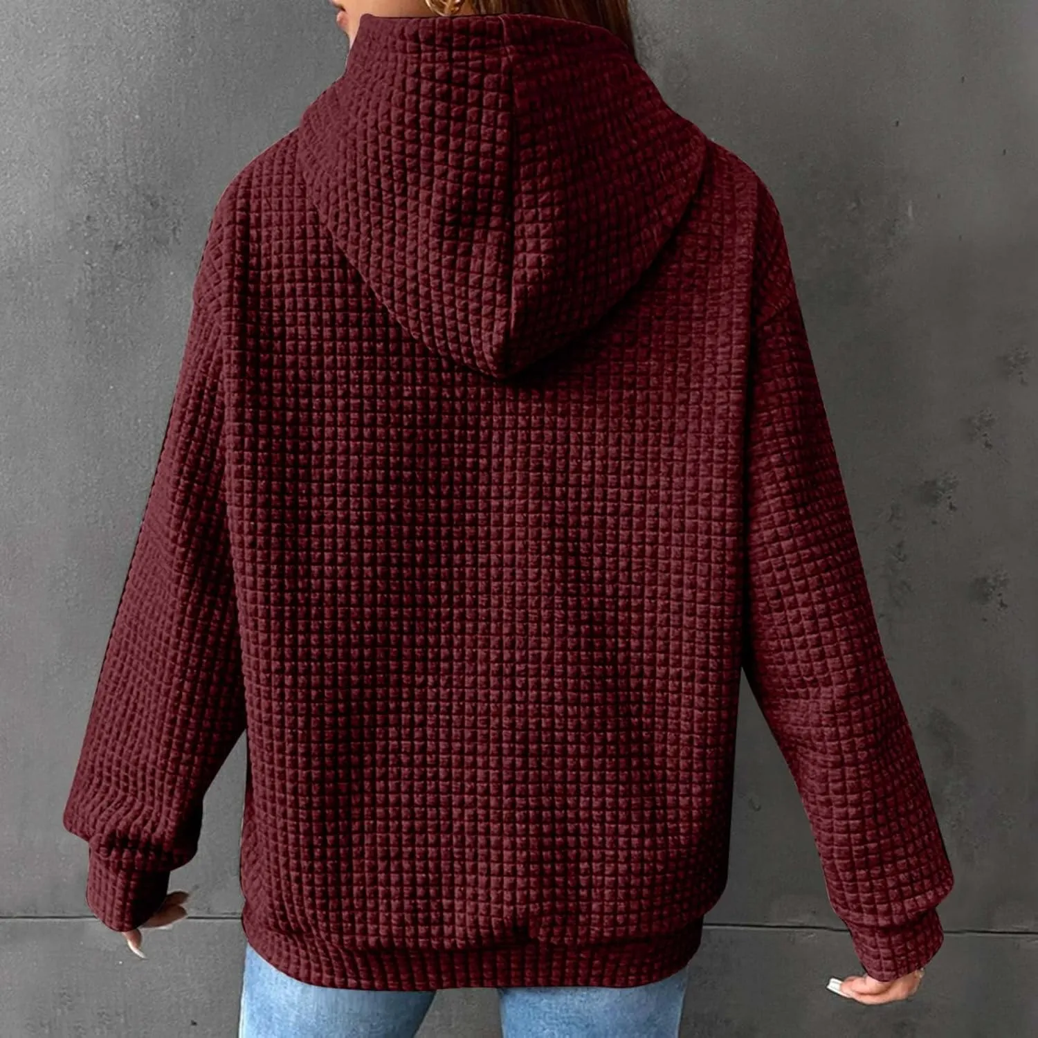 SHOPESSA Women Pullover Hoodie Sweatshirt Waffle-Knit Shacket Hooded Loose Fit Lightweight Jacket Long Sleeve Boyfriend Shirt