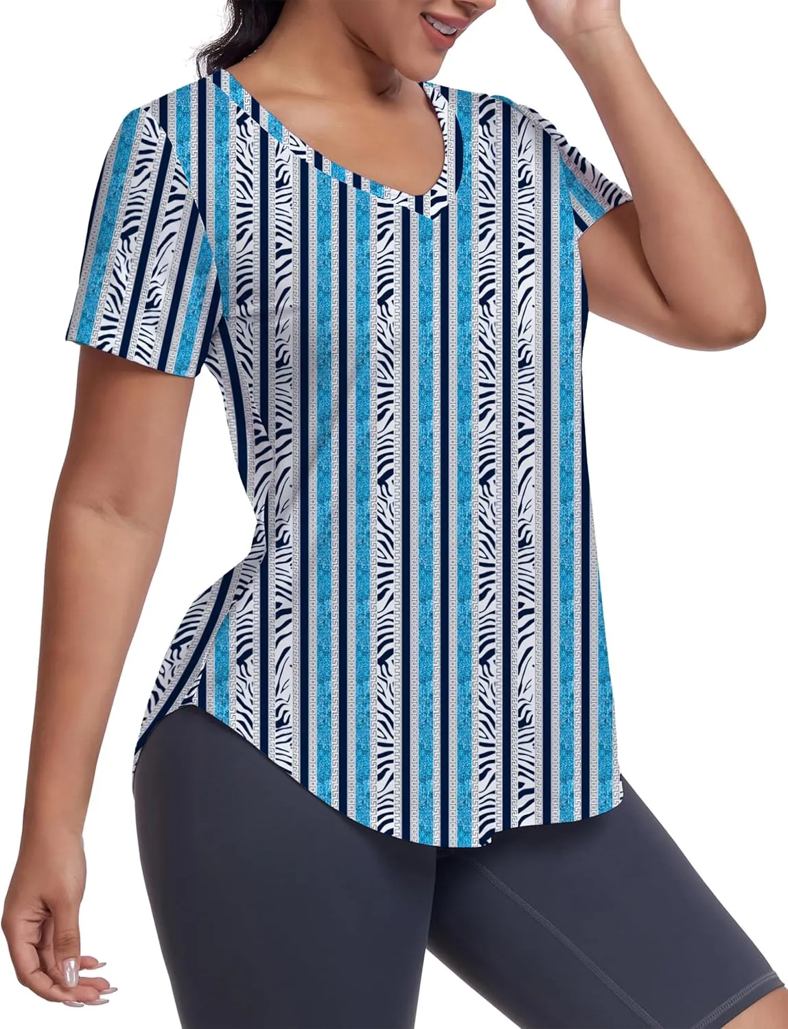 Short Sleeve Workout Shirts Women Loose Fit, V-Neck Women Exercise T-Shirt Workout Top, Dry Fit Yoga Gym Sport Tops