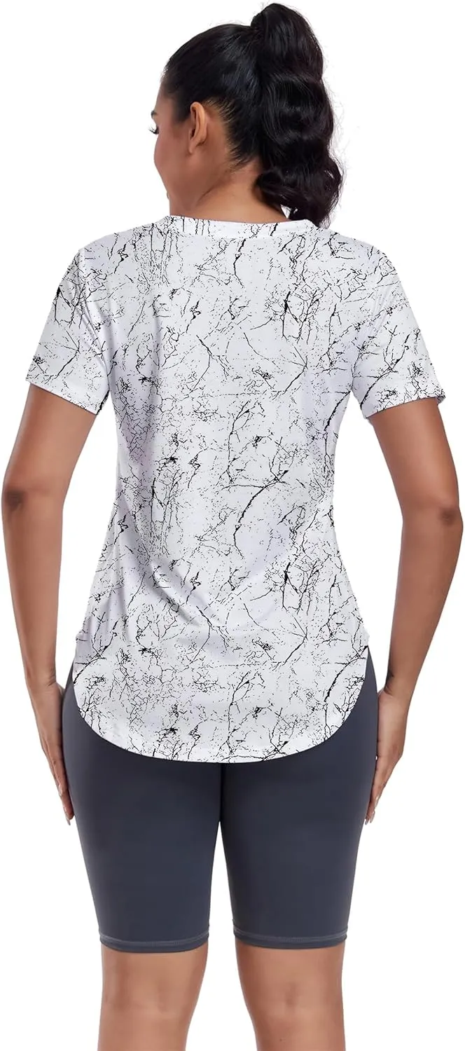 Short Sleeve Workout Shirts Women Loose Fit, V-Neck Women Exercise T-Shirt Workout Top, Dry Fit Yoga Gym Sport Tops