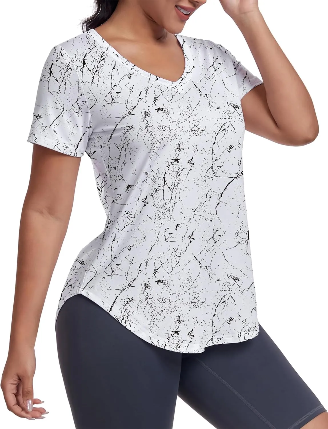 Short Sleeve Workout Shirts Women Loose Fit, V-Neck Women Exercise T-Shirt Workout Top, Dry Fit Yoga Gym Sport Tops