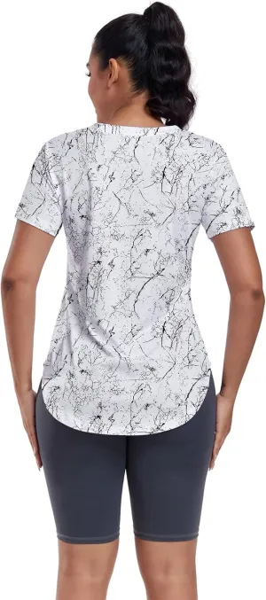 Short Sleeve Workout Shirts Women Loose Fit, V-Neck Women Exercise T-Shirt Workout Top, Dry Fit Yoga Gym Sport Tops