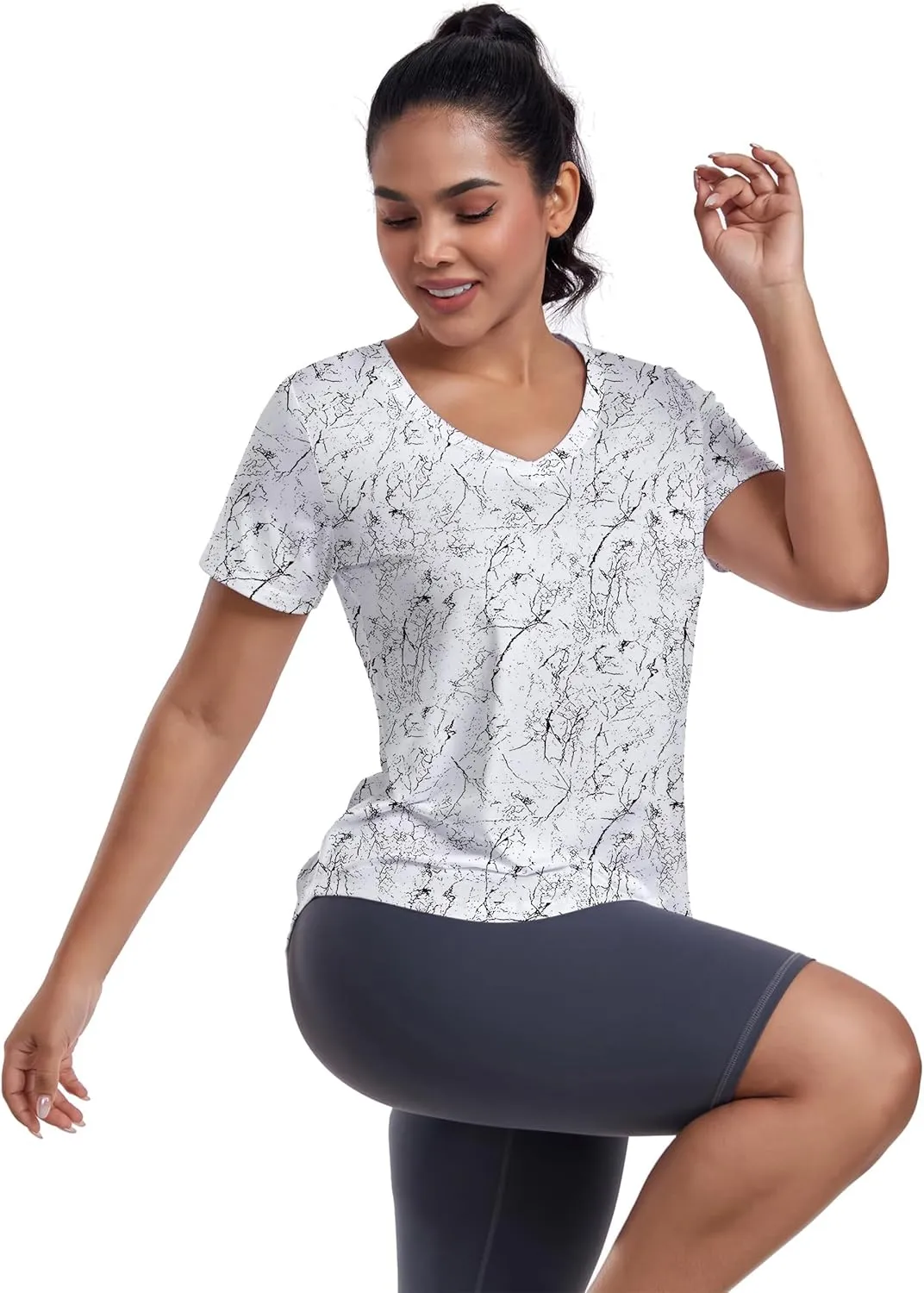 Short Sleeve Workout Shirts Women Loose Fit, V-Neck Women Exercise T-Shirt Workout Top, Dry Fit Yoga Gym Sport Tops