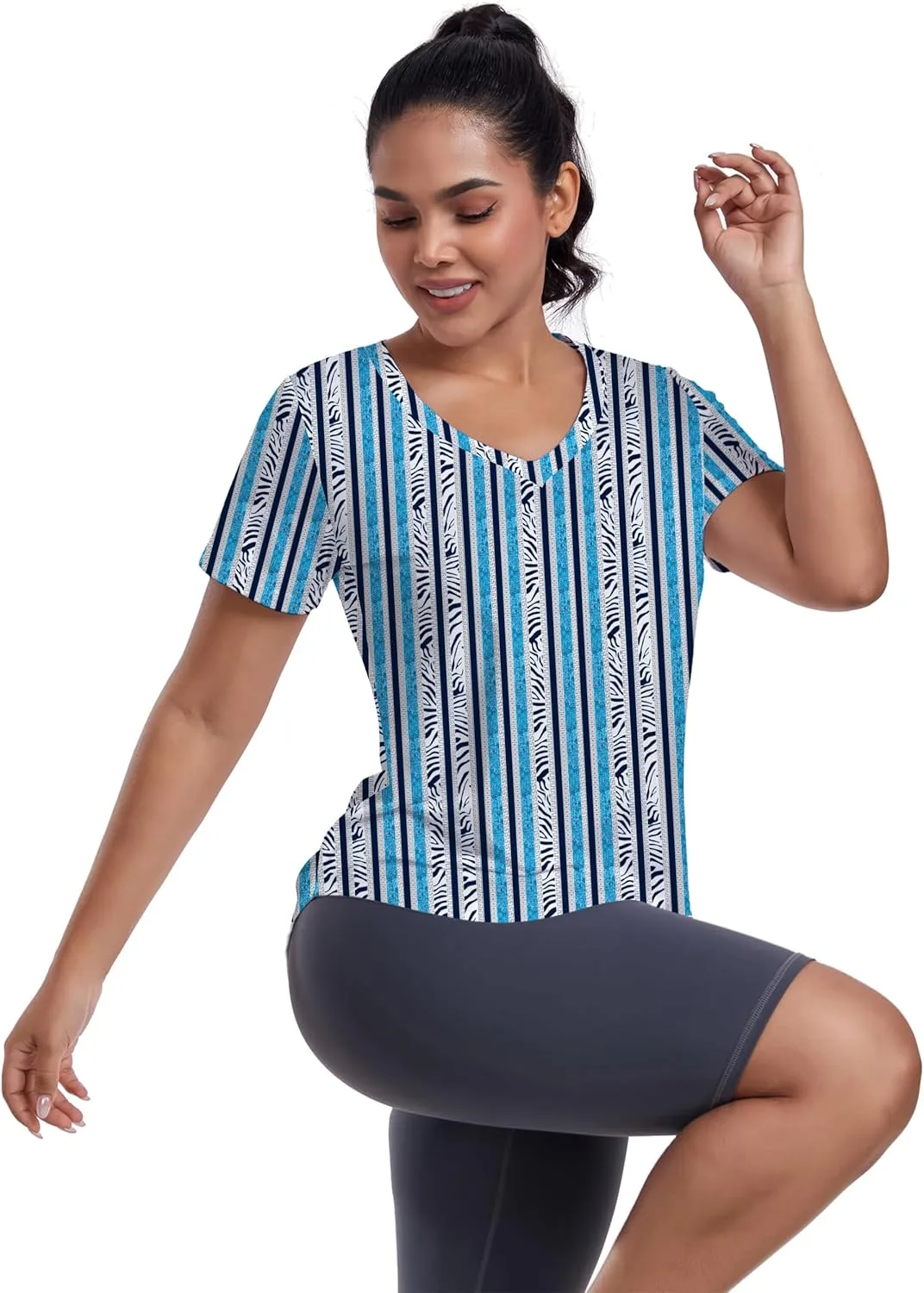 Short Sleeve Workout Shirts Women Loose Fit, V-Neck Women Exercise T-Shirt Workout Top, Dry Fit Yoga Gym Sport Tops