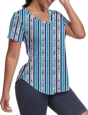 Short Sleeve Workout Shirts Women Loose Fit, V-Neck Women Exercise T-Shirt Workout Top, Dry Fit Yoga Gym Sport Tops