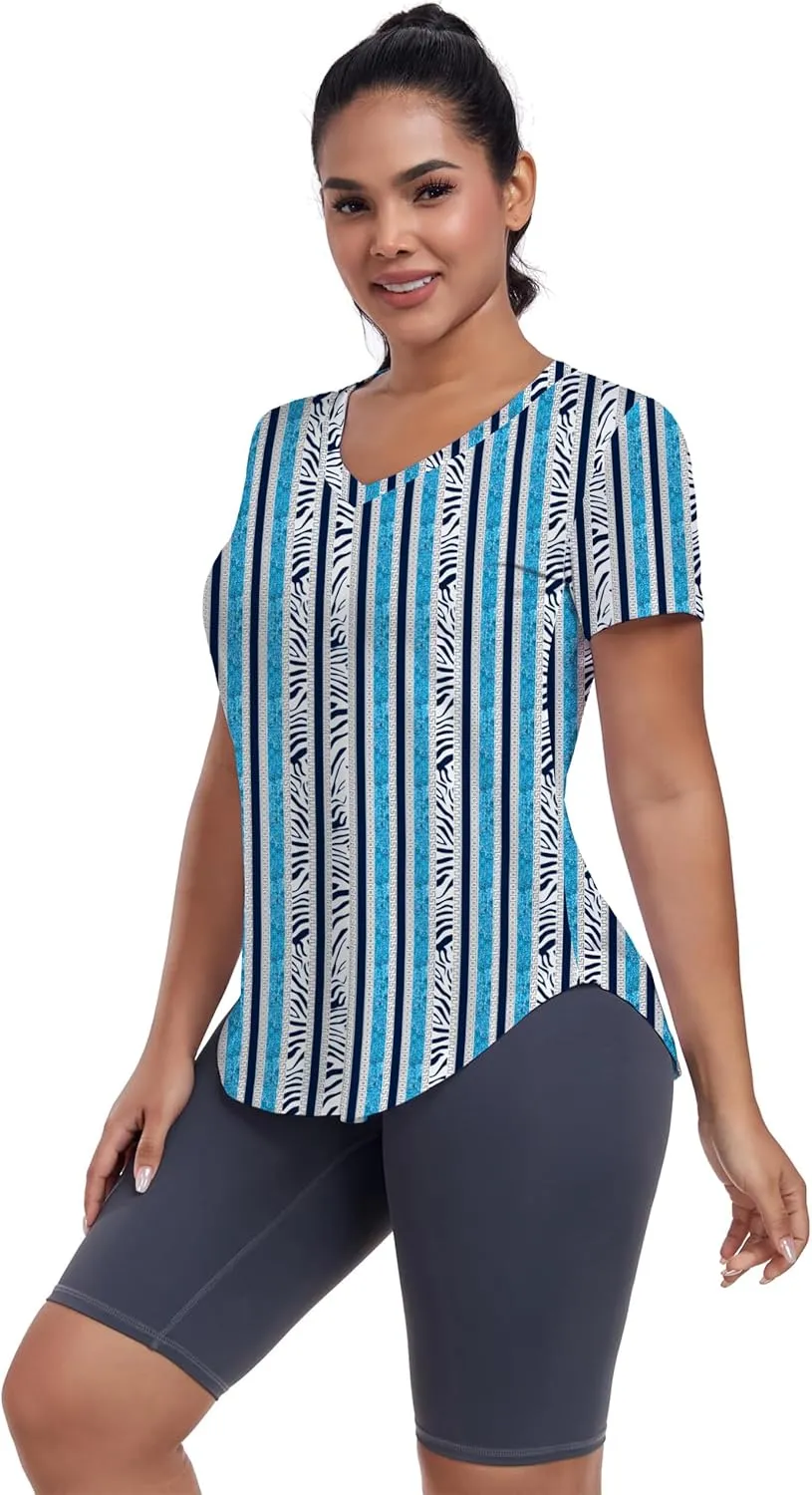 Short Sleeve Workout Shirts Women Loose Fit, V-Neck Women Exercise T-Shirt Workout Top, Dry Fit Yoga Gym Sport Tops