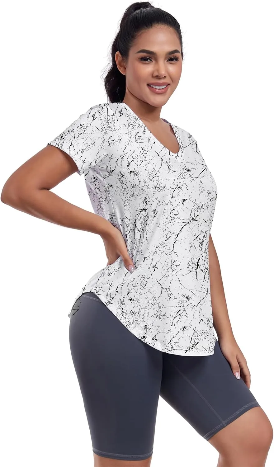 Short Sleeve Workout Shirts Women Loose Fit, V-Neck Women Exercise T-Shirt Workout Top, Dry Fit Yoga Gym Sport Tops
