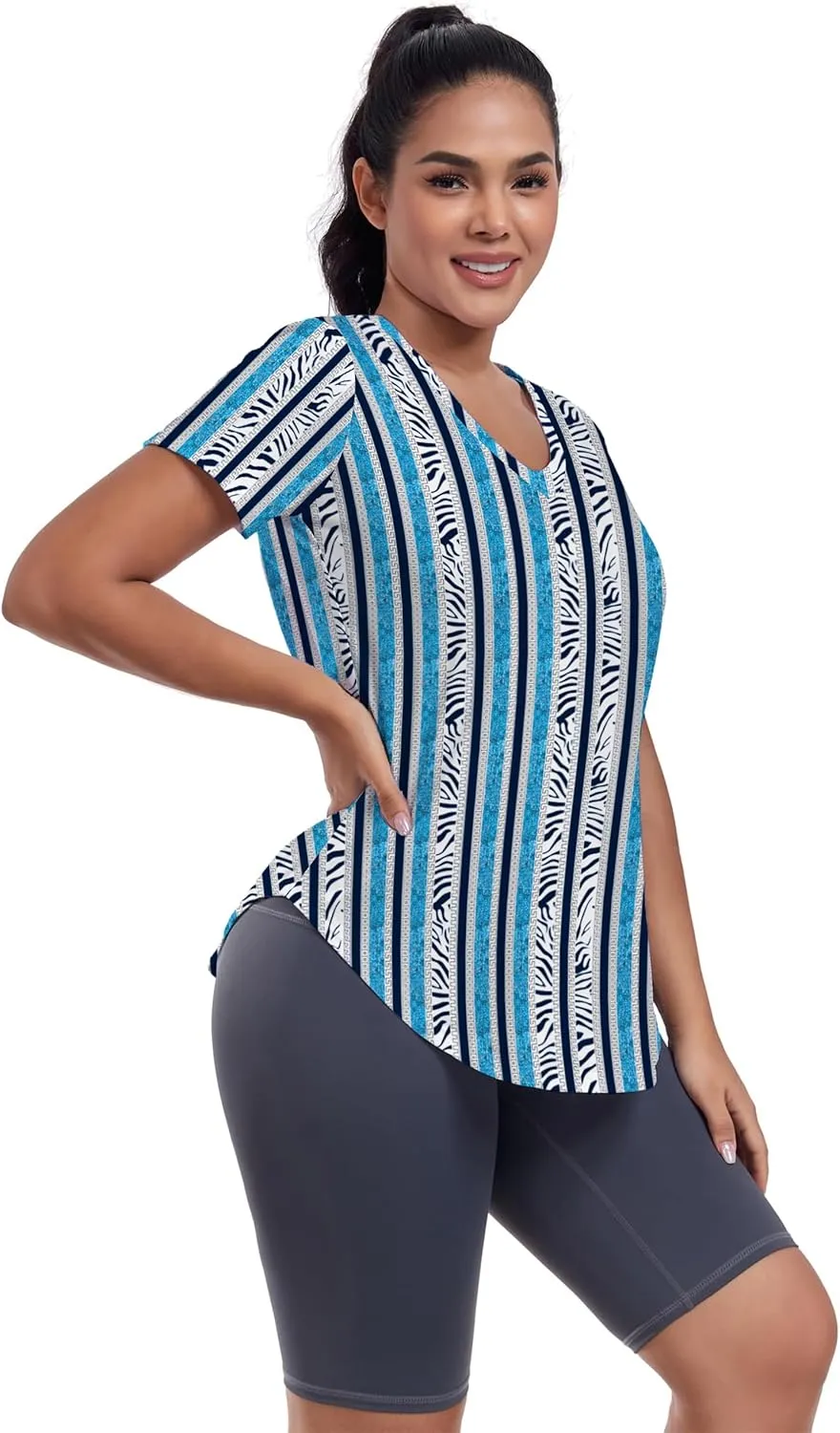 Short Sleeve Workout Shirts Women Loose Fit, V-Neck Women Exercise T-Shirt Workout Top, Dry Fit Yoga Gym Sport Tops