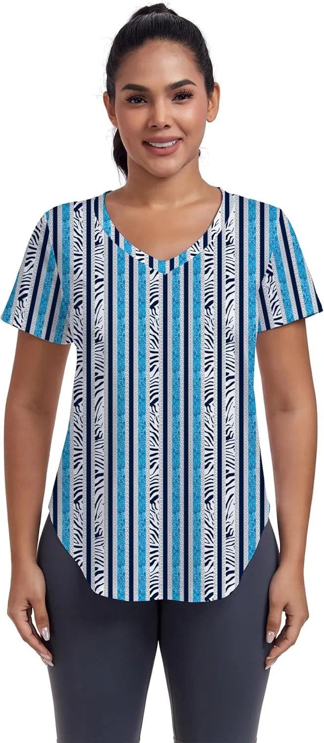 Short Sleeve Workout Shirts Women Loose Fit, V-Neck Women Exercise T-Shirt Workout Top, Dry Fit Yoga Gym Sport Tops