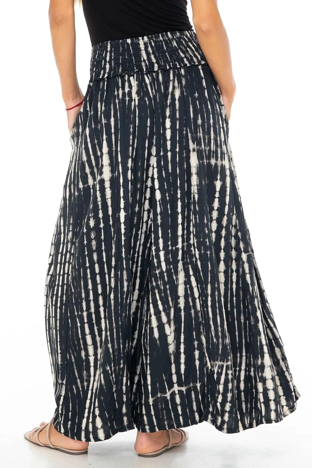 SHU-SHI Womens Palazzo Flowy Summer Pants Wide Leg Lounge Trousers Elastic Waist Side Pockets