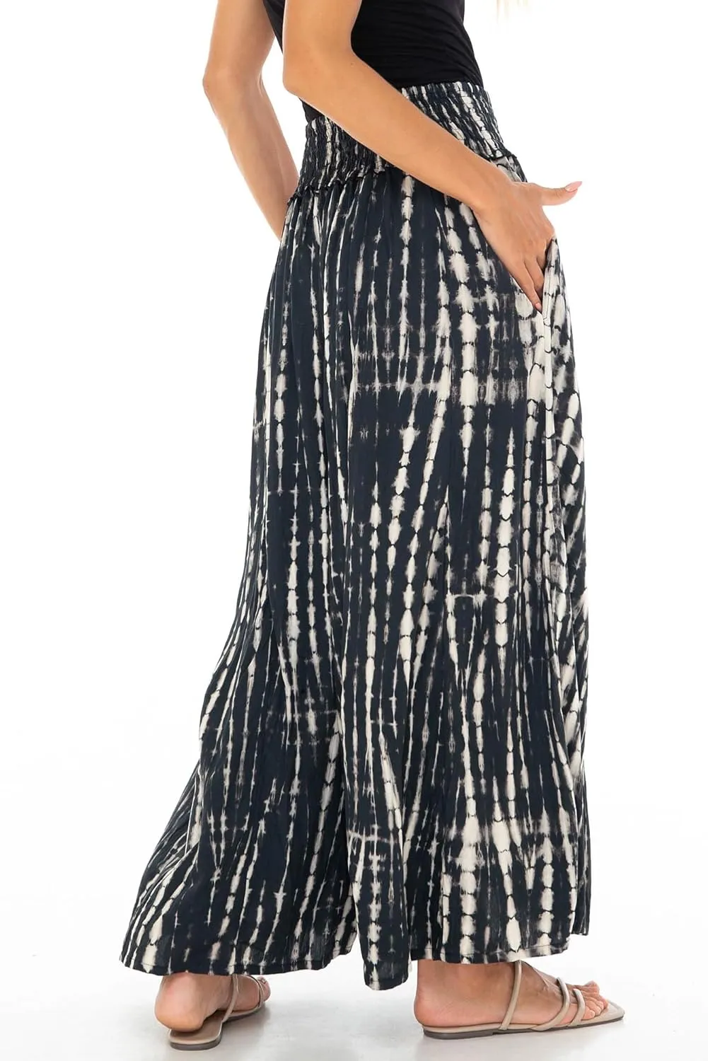 SHU-SHI Womens Palazzo Flowy Summer Pants Wide Leg Lounge Trousers Elastic Waist Side Pockets