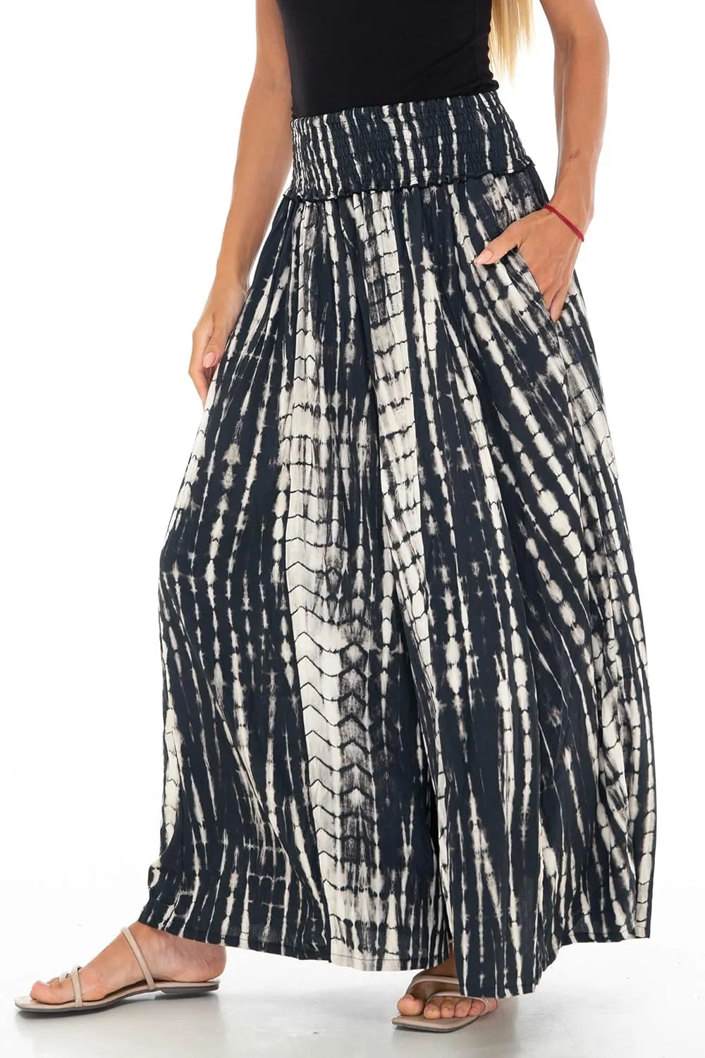 SHU-SHI Womens Palazzo Flowy Summer Pants Wide Leg Lounge Trousers Elastic Waist Side Pockets