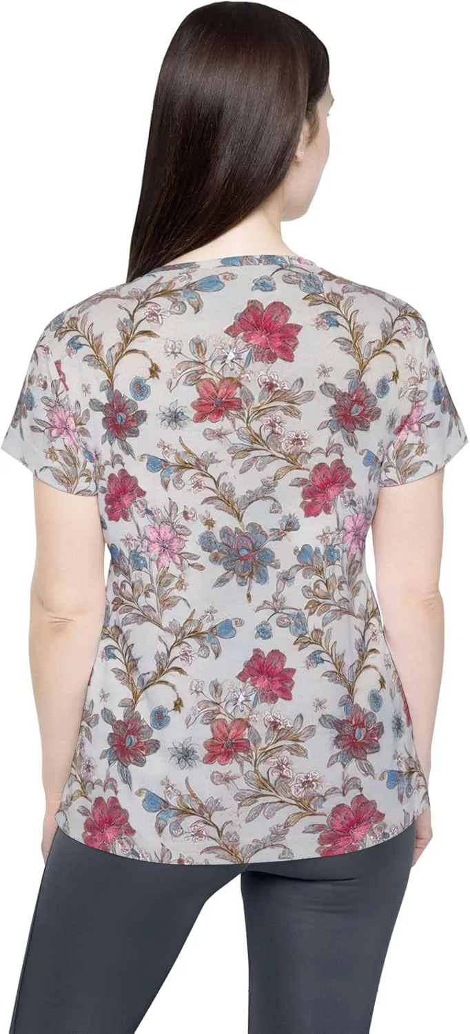 Silver Floral Women Sports Jersey, Athletic Floral Top, Activewear, Casual Sportswear, Summer Jersey, Floral Shirt