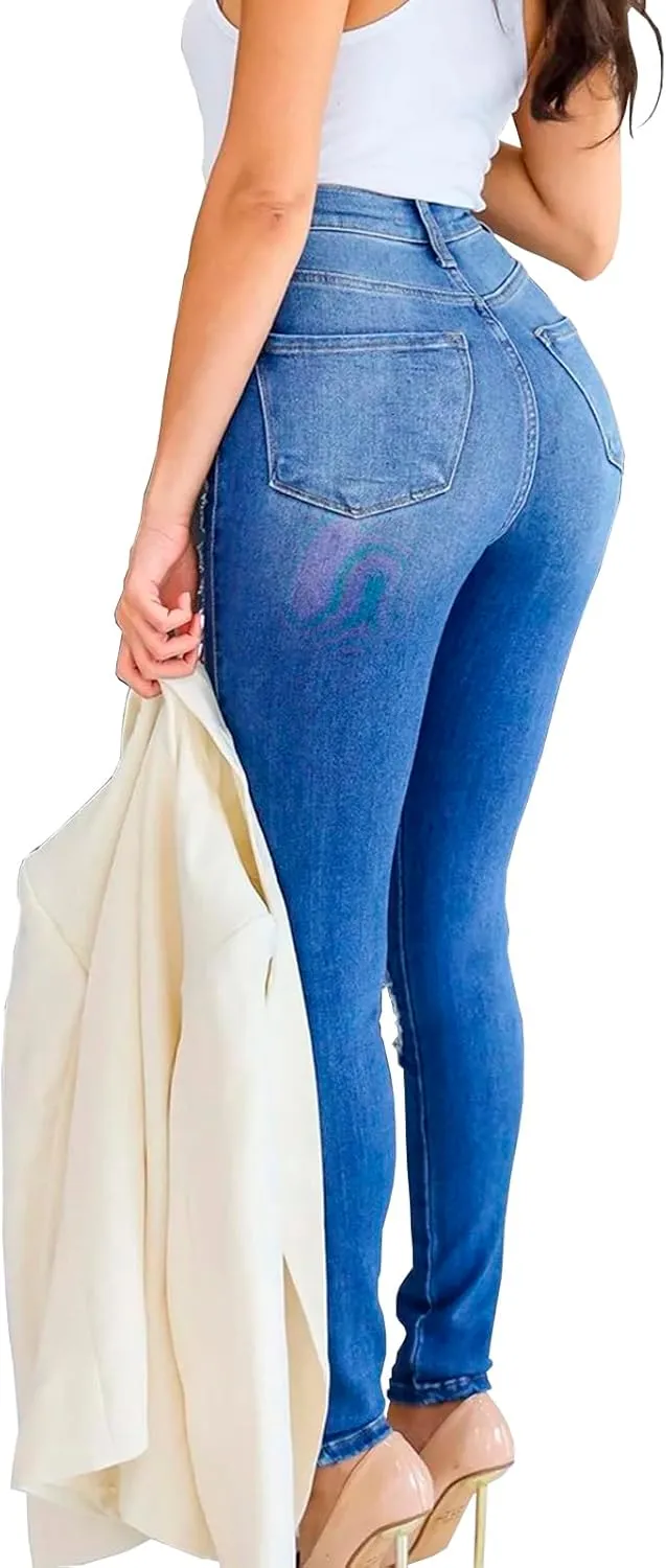 Skinny Jeans for Women Elastic High Waist Stretchy Classic Drawstring Slimming Jeggings Ripped Denim Trousers Pants