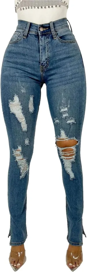 Skinny Jeans for Women Elastic High Waist Stretchy Classic Drawstring Slimming Jeggings Ripped Denim Trousers Pants
