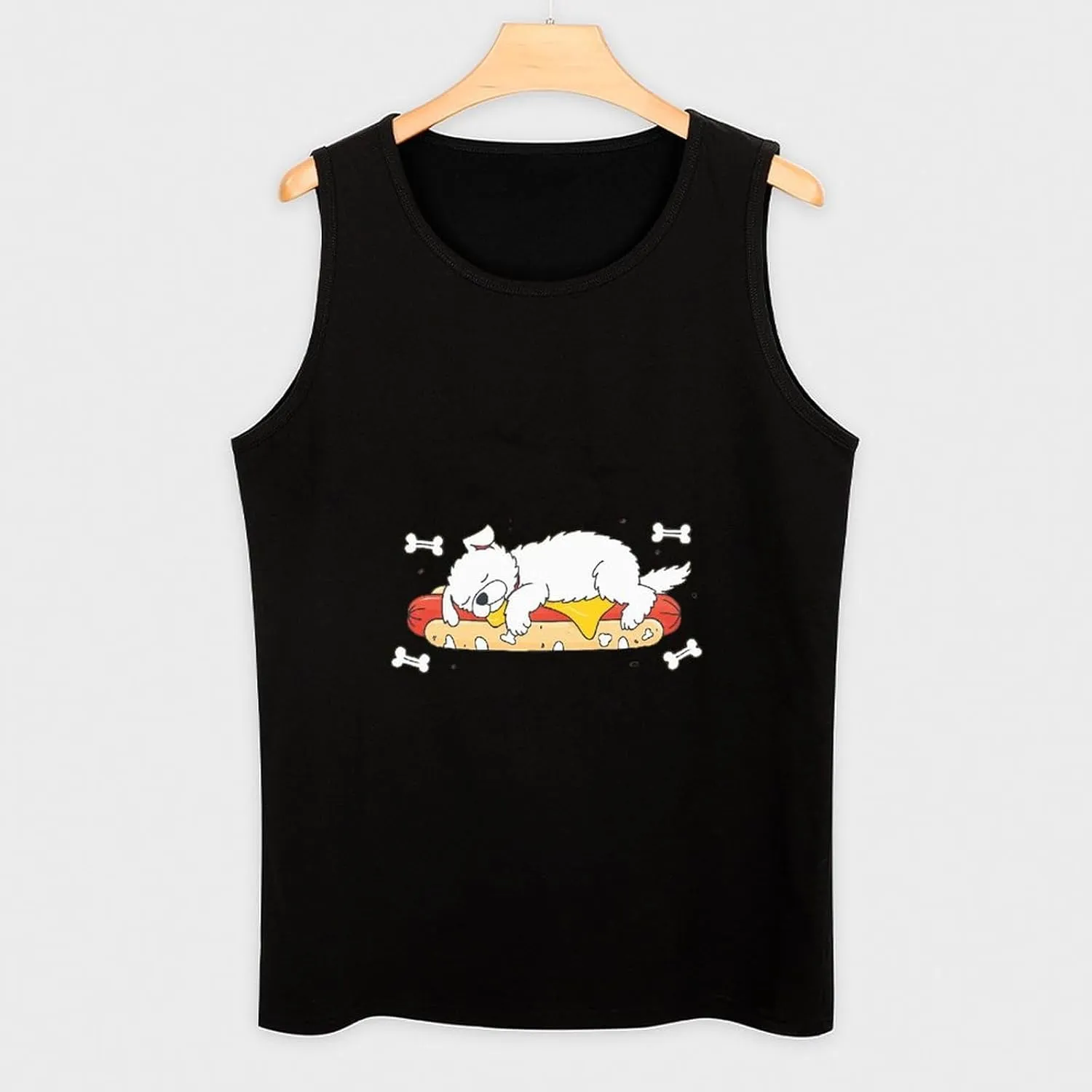 Sleeping Dog Hot Dog Mens Tank Top Cotton Undershirt Crewneck Sleeveless Shirt for Summer