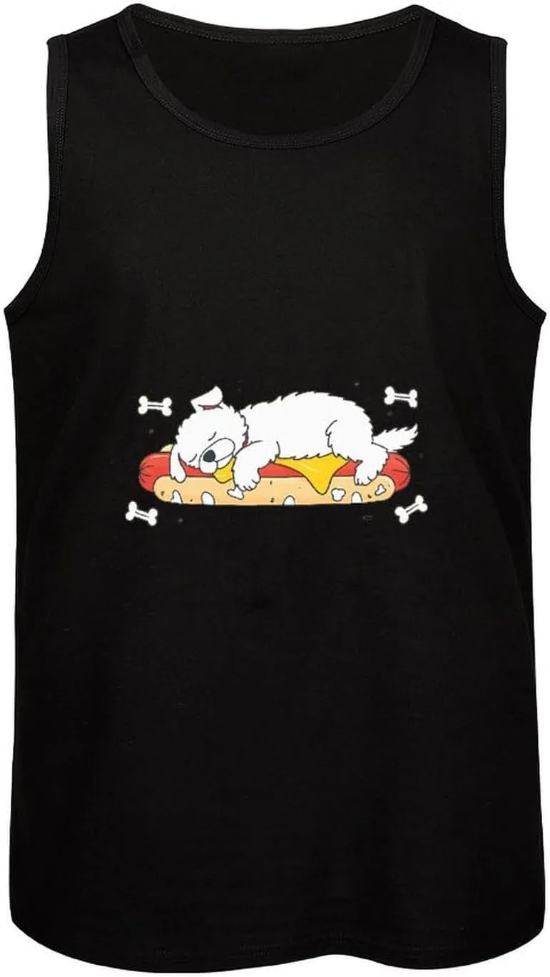 Sleeping Dog Hot Dog Mens Tank Top Cotton Undershirt Crewneck Sleeveless Shirt for Summer