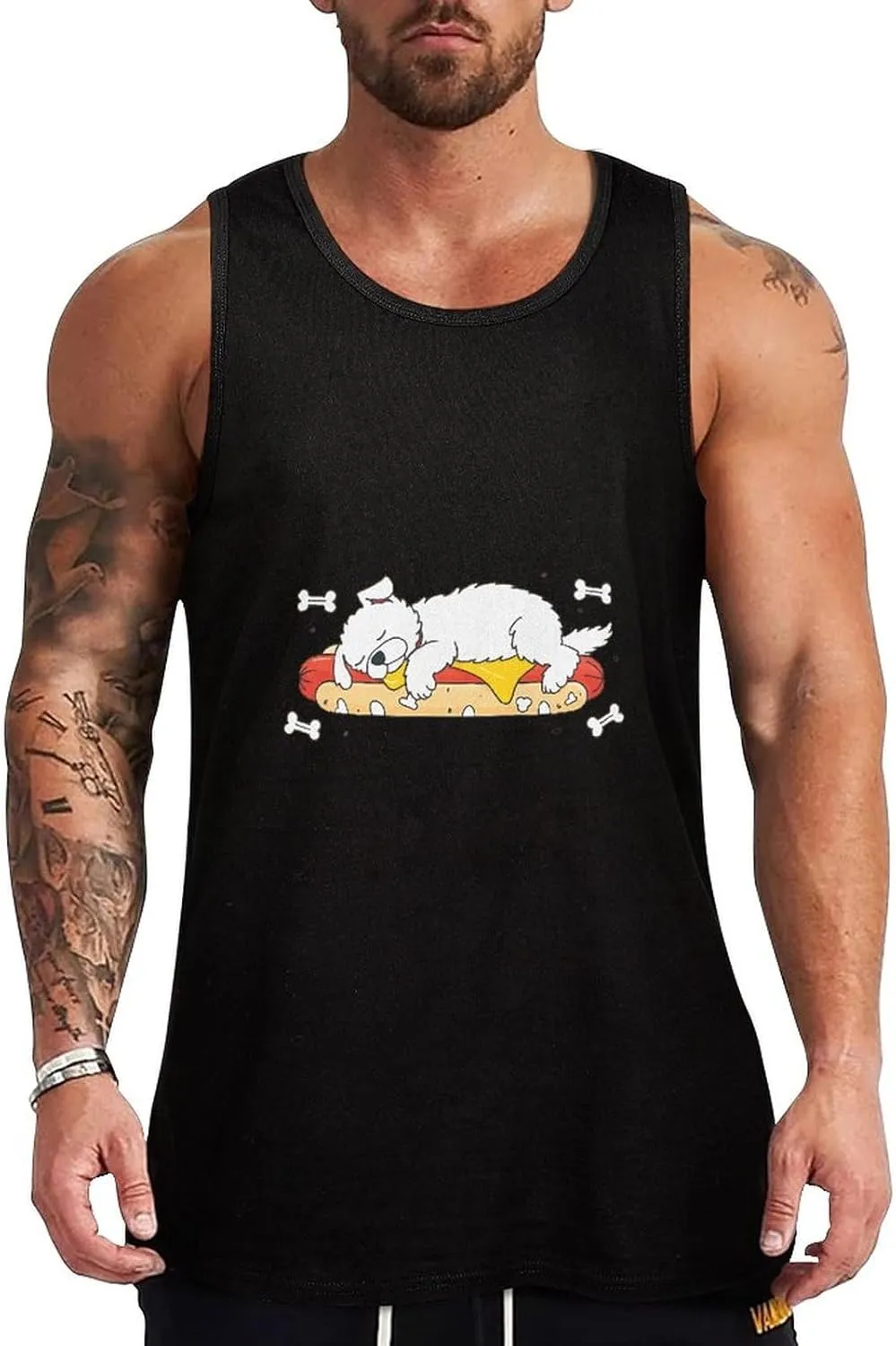 Sleeping Dog Hot Dog Mens Tank Top Cotton Undershirt Crewneck Sleeveless Shirt for Summer