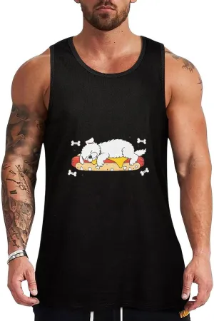 Sleeping Dog Hot Dog Mens Tank Top Cotton Undershirt Crewneck Sleeveless Shirt for Summer