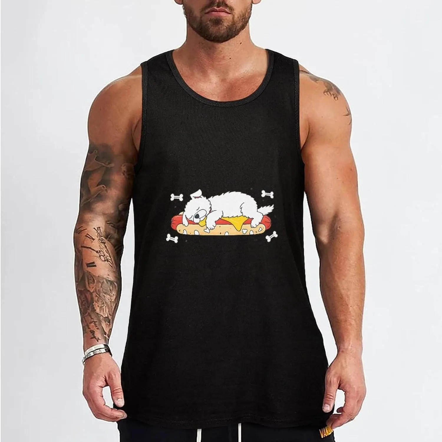 Sleeping Dog Hot Dog Mens Tank Top Cotton Undershirt Crewneck Sleeveless Shirt for Summer
